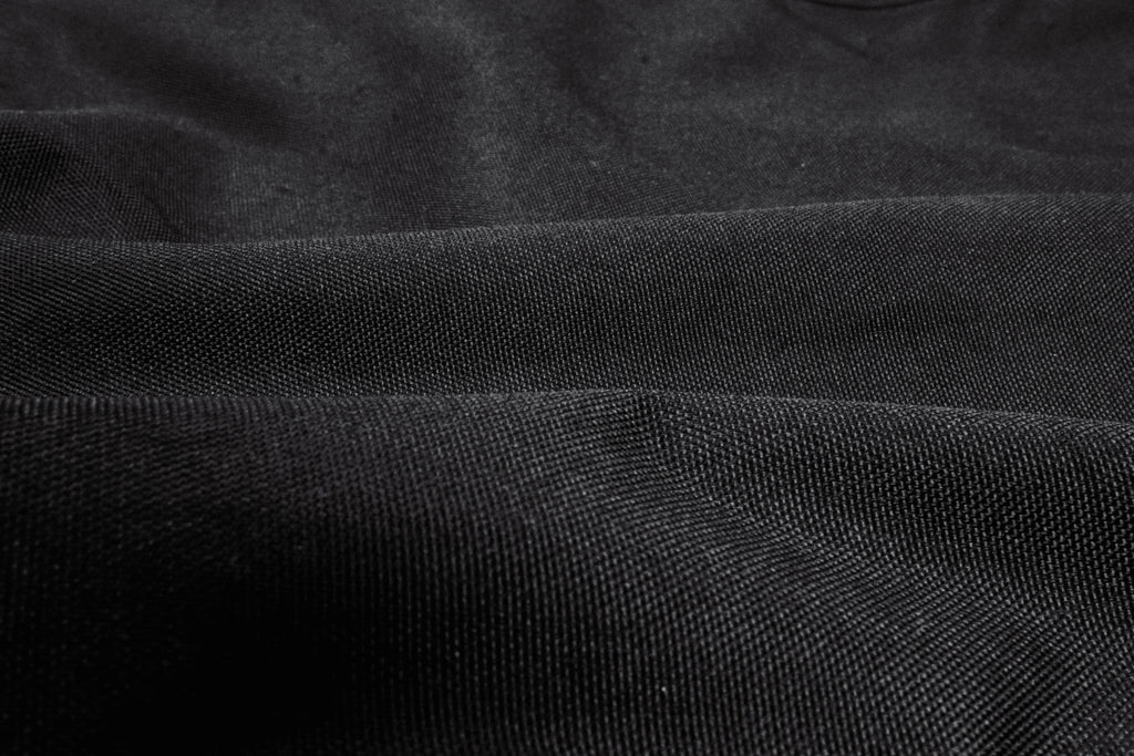 Close-up of black Polar Pursuit pants Hard fabric texture