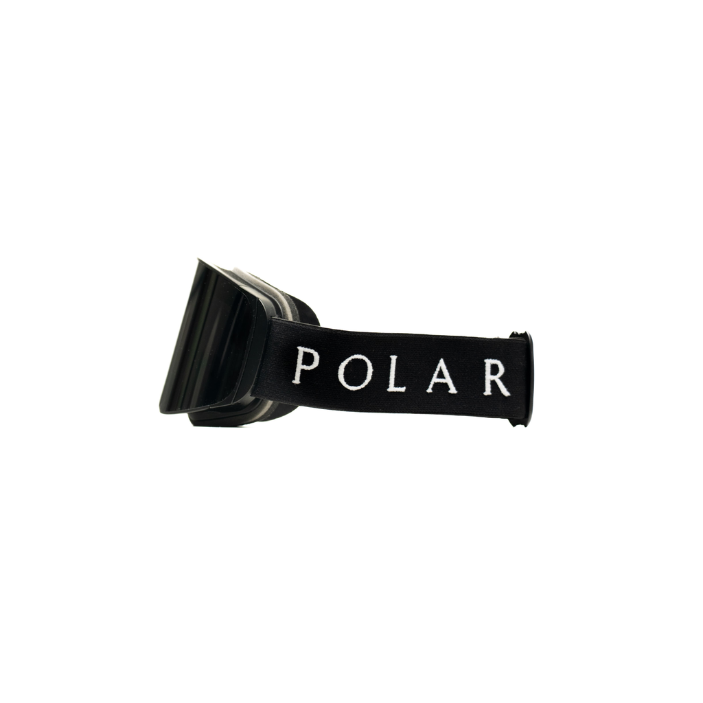 Black Polar Pursuit goggles with 'Polar' branding on a white background