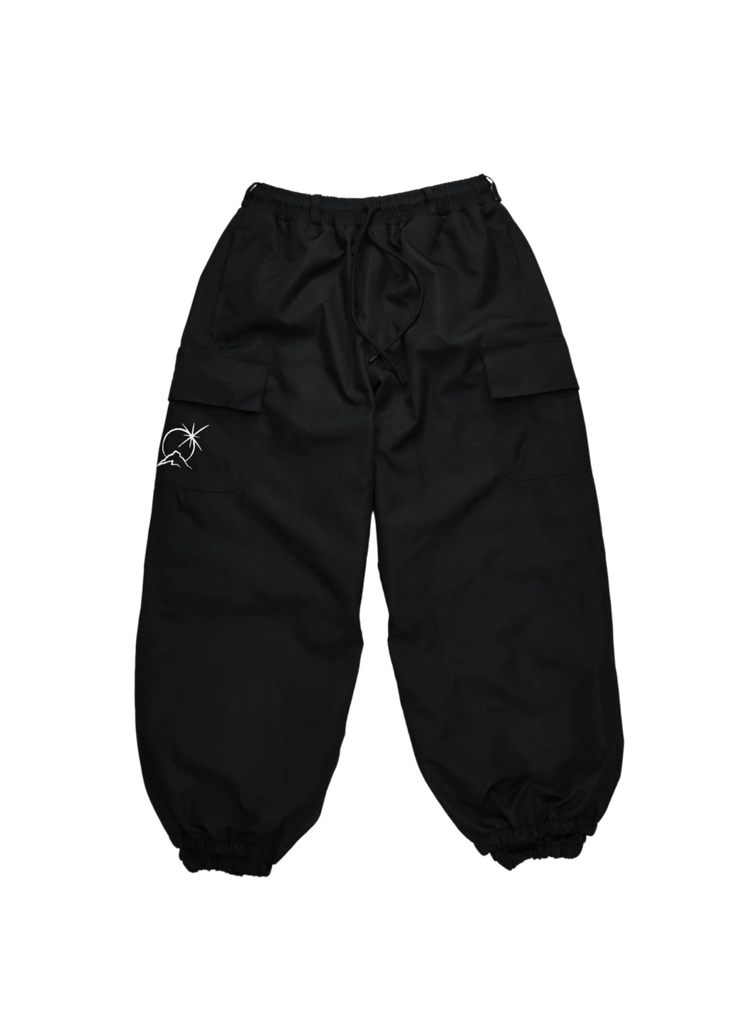 Black pants with a small white Polar Pursuit logo on a white background