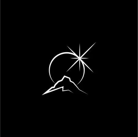 White mountain and star logo on a black background